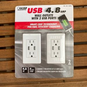 Feit Electric 2PK Wall Outlets With 2 USB Ports 4.8 Amps 2 Pack NEW IN BOX